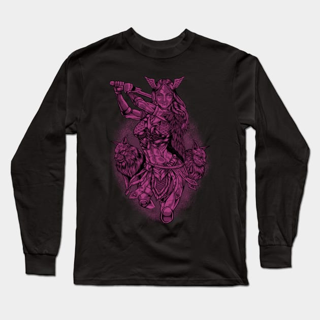 With Norwegian Forest Cats - Viking Love Goddess Freya Long Sleeve T-Shirt by Modern Medieval Design